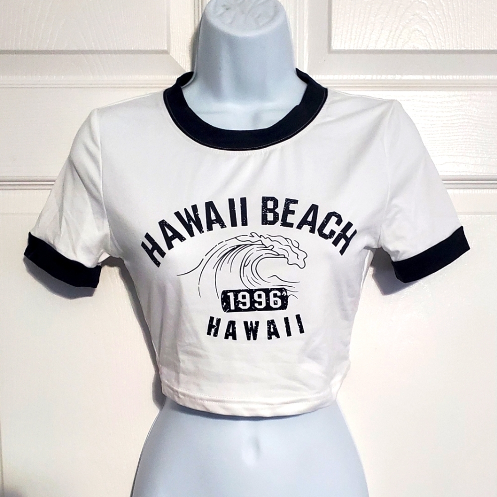 : New sz small ( 4 ) fresral Hawaii beach 1996 crop top tshirt